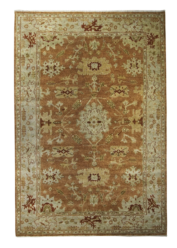 A30736 Oriental Rug Indian Handmade Area Transitional 5'11'' x 8'9'' -6x9- Red Green Oushak Design