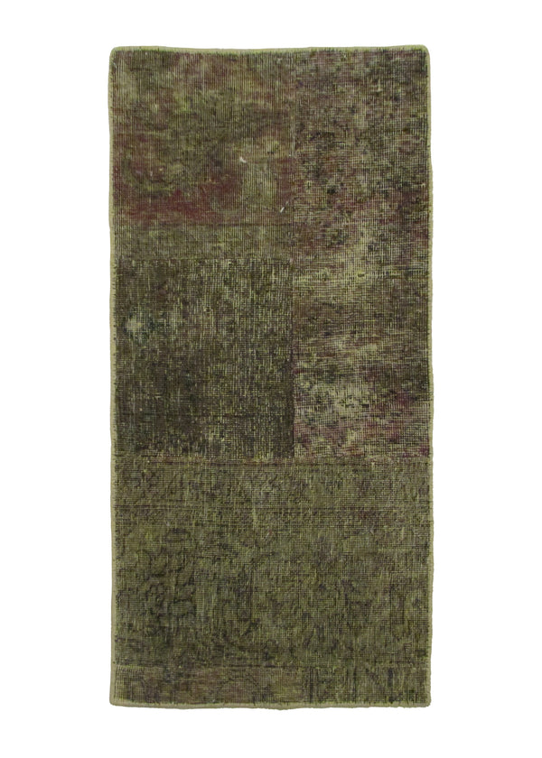 A30842 Persian Rug Handmade Area Vintage Transitional 1'10'' x 3'6'' -2x4- Green Red Patchwork Geometric Design