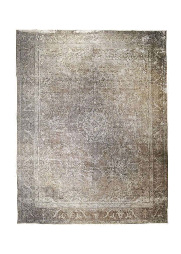 A31177 Persian Rug Tabriz Handmade Area Transitional Vintage 9'9'' x 12'8'' -10x13- Brown Overdyed Floral Design