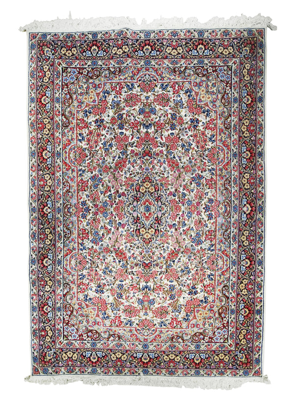 A31456 Persian Rug Lavar Kerman Handmade Area Traditional 5'11'' x 8'10'' -6x9- Whites Beige Blue Pink Floral Design