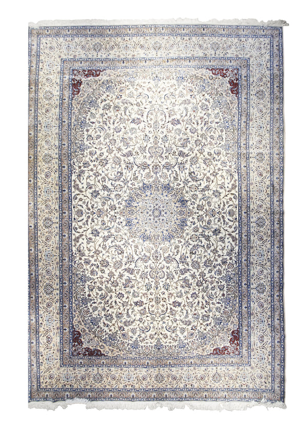 A31528 Persian Rug Nain Handmade Area Traditional 13'3'' x 19'5'' -13x19- Whites Beige Blue Floral Design