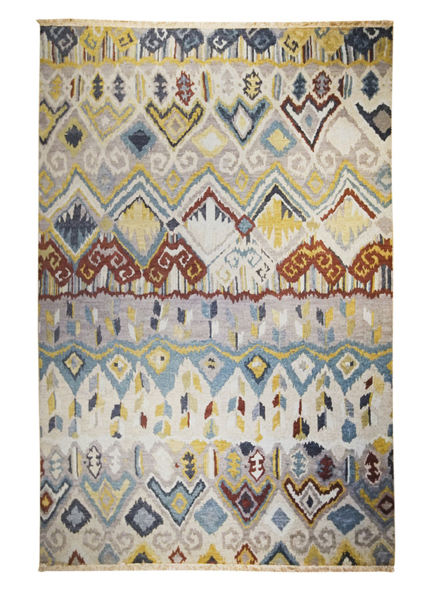 A31550 Oriental Rug Indian Handmade Area Modern 5'9'' x 8'9'' -6x9- Whites Beige Multi-color Abstract Design
