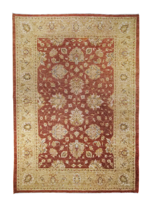 A31584 Oriental Rug Pakistani Handmade Area Transitional 5'8'' x 8'0'' -6x8- Red Yellow Gold Antique Washed Oushak Floral Design