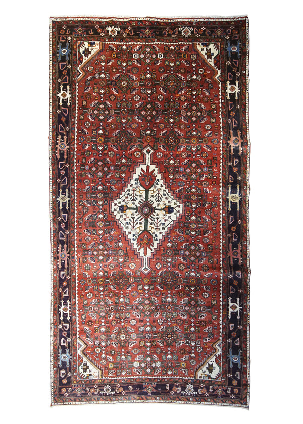 A31690 Persian Rug Hossein Abad Handmade Area Tribal Vintage 5'6'' x 10'6'' -6x11- Red Geometric Design