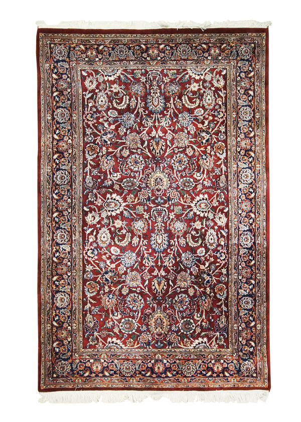 A31835 Oriental Rug Indian Handmade Area Traditional 5'6'' x 8'6'' -6x9- Red Floral Design