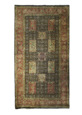 A31846 Oriental Rug Indian Handmade Runner Transitional 5'0'' x 9'8'' -5x10- Black Red Green Tea Washed Floral Design