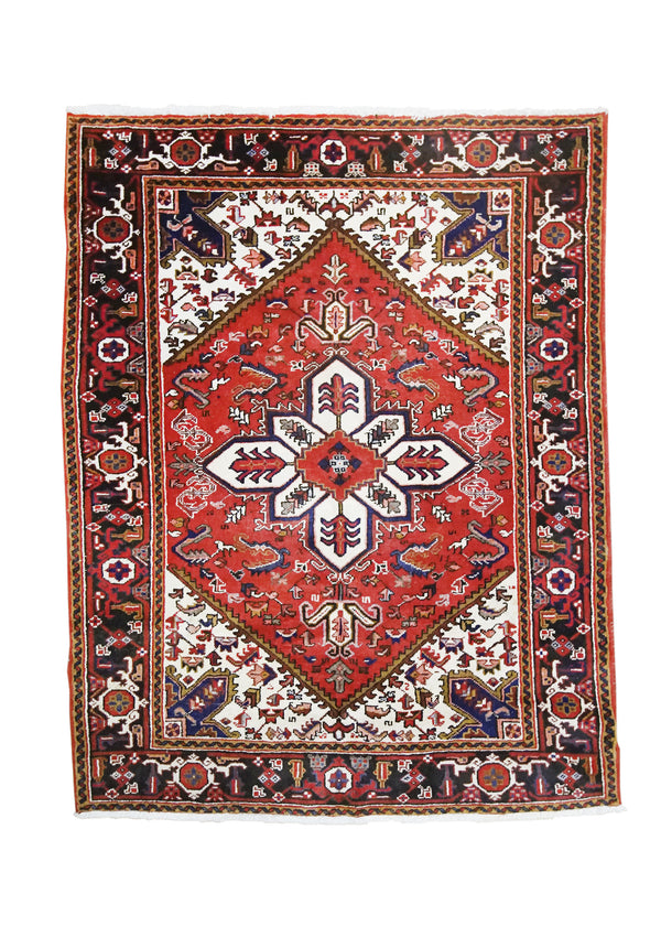 A32139 Persian Rug Heriz Handmade Area Tribal Vintage 4'10'' x 6'4'' -5x6- Red Geometric Design