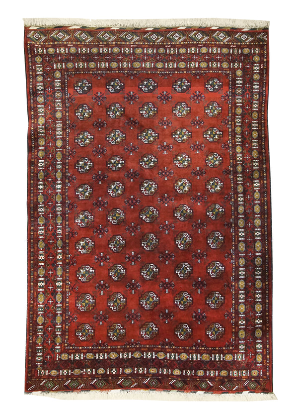 A32146 Oriental Rug Afghan Handmade Area Tribal 6'6'' x 9'5'' -7x9- Red Elephant Foot Geometric Bokhara Design