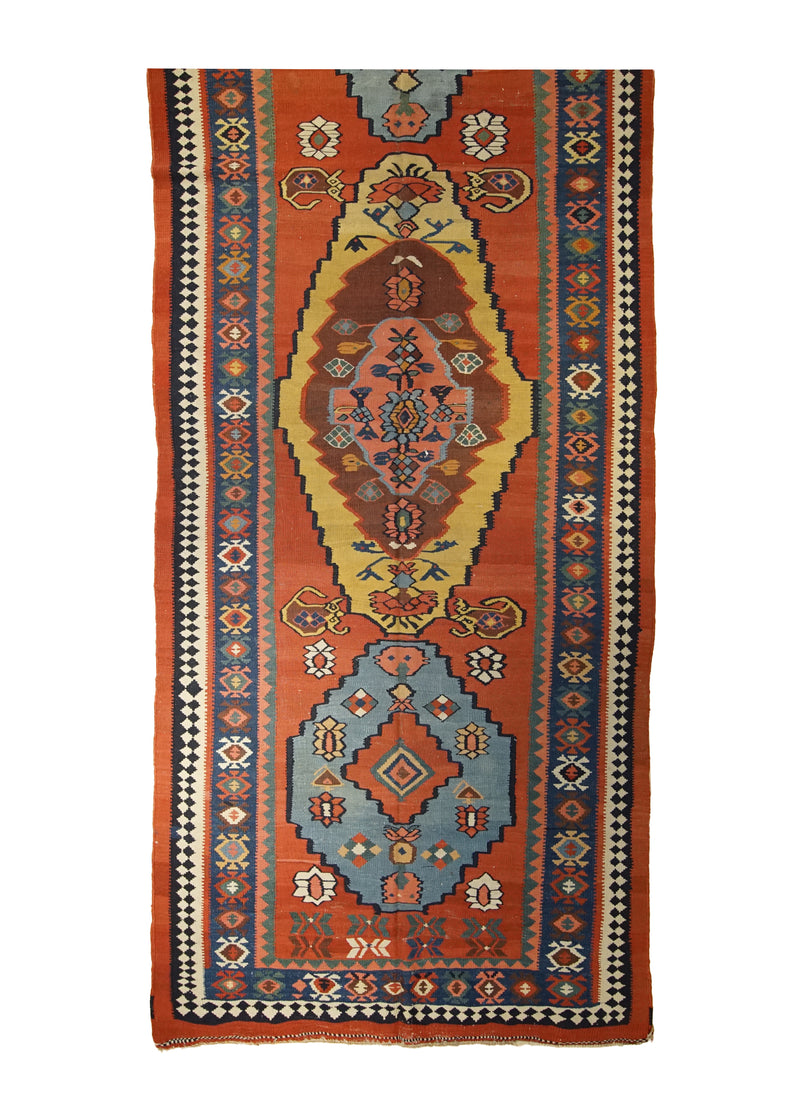 A32296 Persian Rug Bijar Handmade Runner Traditional Antique 5'9'' x 14'8'' -6x15- Red Kilim Geometric Design