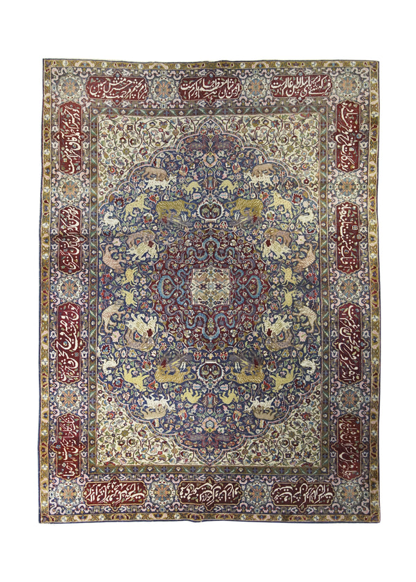 A32299 Oriental Rug Indian Handmade Area Traditional Antique 5'1'' x 7'1'' -5x7- Blue Red Green Hunting Pictorial Design