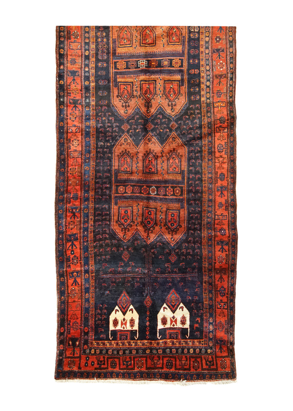 A32302 Persian Rug Azerbaijan Handmade Runner Tribal Antique 5'9'' x 17'4'' -6x17- Blue Red Geometric Design