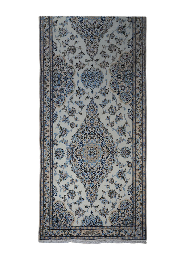 A32327 Persian Rug Nain Handmade Runner Traditional 3'1'' x 12'4'' -3x12- Whites Beige Blue Habibian Family Floral Design