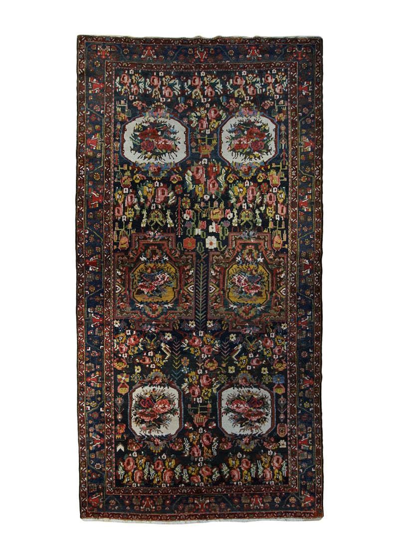 A32350 Persian Rug Bakhtiari Handmade Area Tribal Antique 5'5'' x 11'1'' -5x11- Blue Green Pink Garden Gol Farang Design