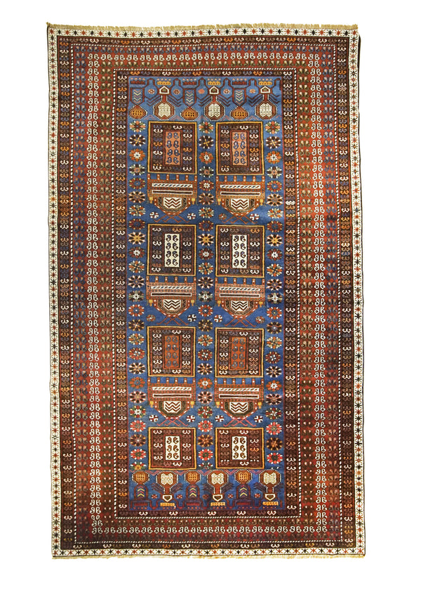 A32354 Caucasian Rug Shirvan Handmade Area Tribal Antique 5'4'' x 9'1'' -5x9- Blue Red Geometric Design