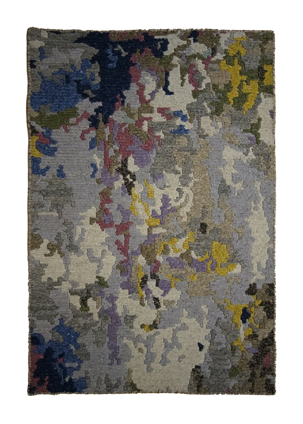 A32614 Oriental Rug Indian Handmade Area Modern 2'0'' x 3'0'' -2x3- Purple Gray Abstract Splatter Design