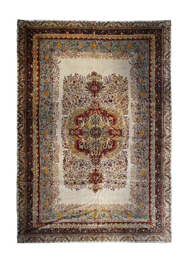 A32657 Persian Rug Tabriz Handmade Area Traditional 13'0'' x 18'11'' -13x19- Whites Beige Blue Red Floral Badamchian Design