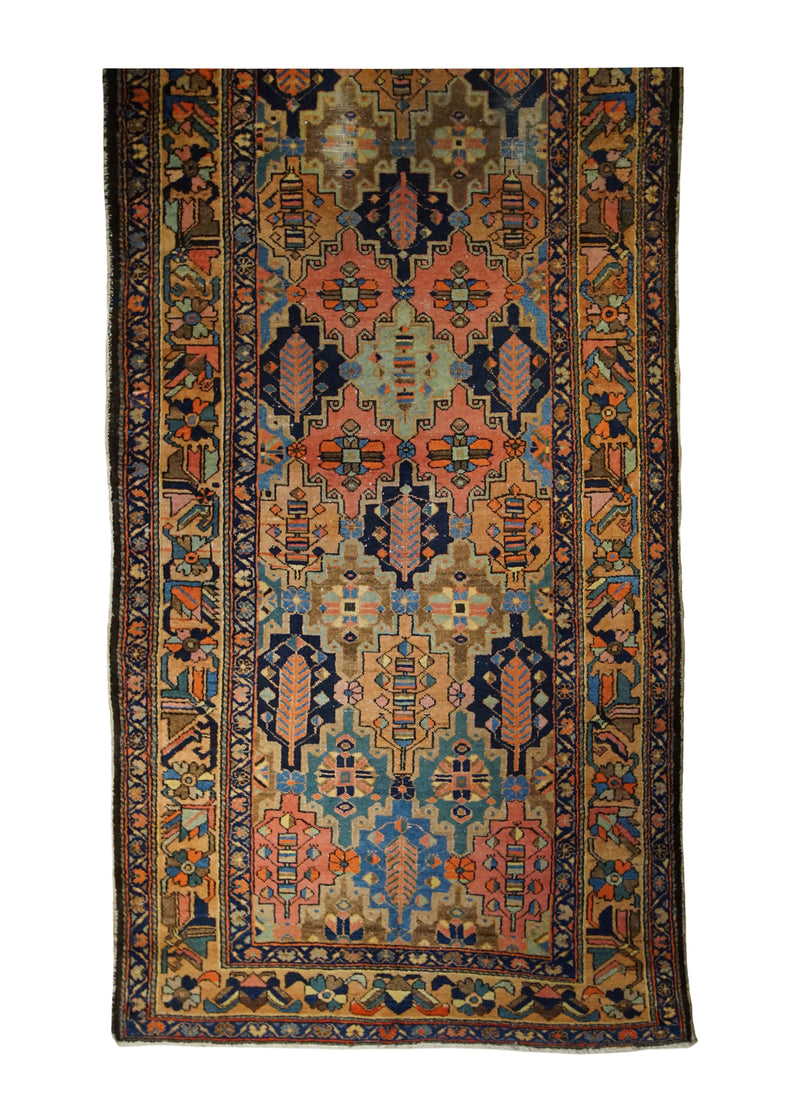 A32664 Persian Rug Bakhtiari Handmade Area Tribal Antique 5'3'' x 11'0'' -5x11- Multi-color Blue Pink Geometric Design