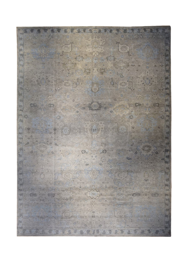 A32930 Oriental Rug Indian Handmade Area Transitional Neutral 12'2'' x 17'10'' -12x18- Gray Whites Beige Blue Floral Oushak Design