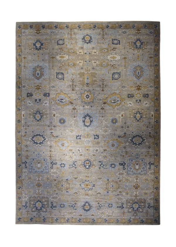 A32931 Oriental Rug Indian Handmade Area Transitional Neutral 12'2'' x 18'0'' -12x18- Gray Whites Beige Yellow Gold Floral Oushak Design
