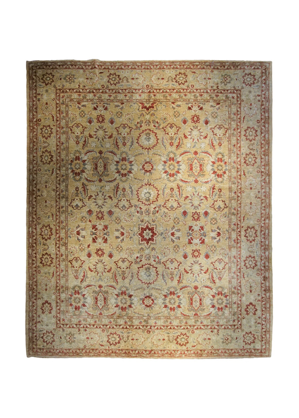 A32944 Oriental Rug Afghan Handmade Area Transitional 11'0'' x 13'6'' -11x14- Whites Beige Red Yellow Gold Antique Washed Oushak Floral Design