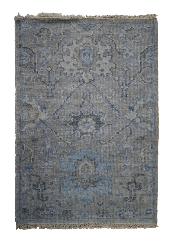 A32966 Oriental Rug Indian Handmade Area Transitional Neutral 2'0'' x 3'0'' -2x3- Gray Whites Beige Blue Floral Oushak Design