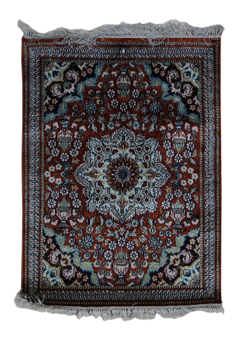 A33005 Oriental Rug Chinese Handmade Area Traditional 1'6'' x 2'0'' -2x2- Red Floral Design