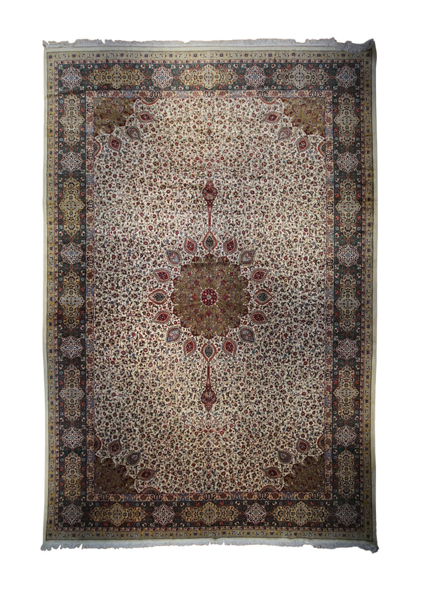 A33019 Persian Rug Tabriz Handmade Area Traditional 13'1'' x 19'9'' -13x20- Whites Beige Green Red Sheikh Safi Floral Design