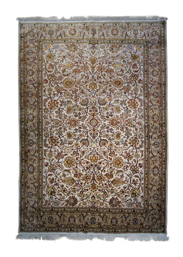 A33028 Oriental Rug Turkish Handmade Area Traditional 5'4'' x 7'6'' -5x8- Whites Beige Yellow Gold Floral Design