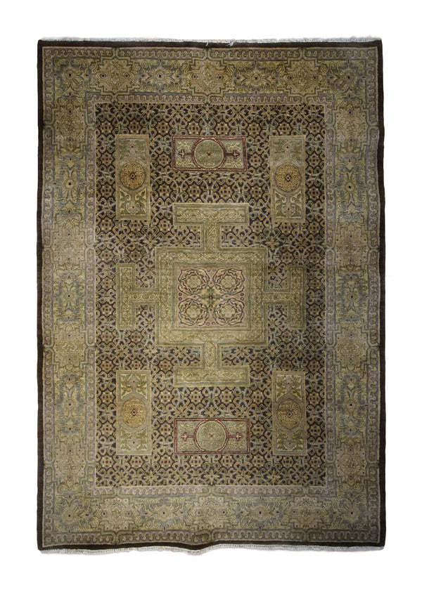 A33037 Oriental Rug Indian Handmade Area Transitional 5'0'' x 7'3'' -5x7- Brown Yellow Gold Green Tea Washed Floral Design