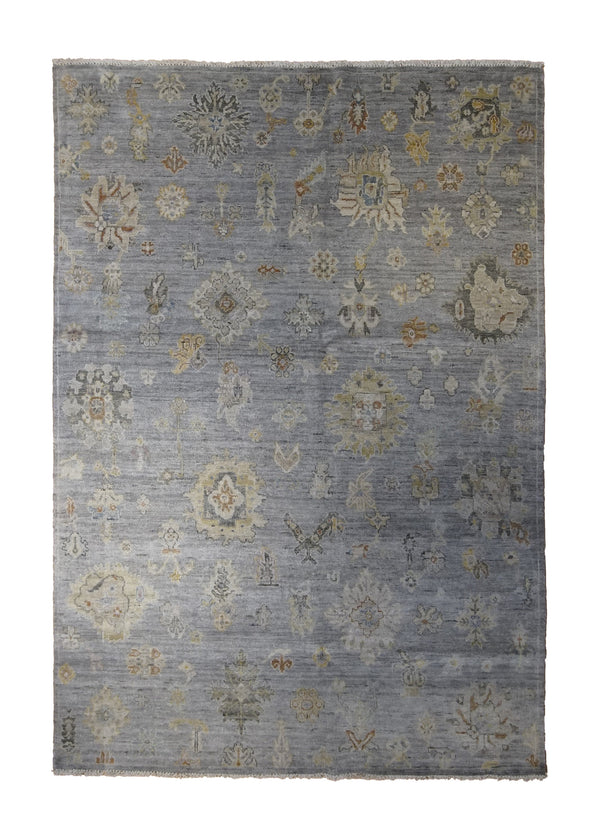 A33168 Oriental Rug Indian Handmade Area Transitional Neutral 6'0'' x 8'10'' -6x9- Gray Yellow Gold Floral Oushak Design