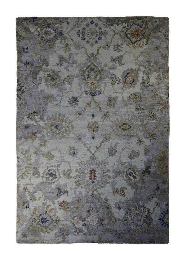 A33180 Oriental Rug Indian Handmade Area Transitional Neutral 3'11'' x 5'11'' -4x6- Whites Beige Gray Floral Oushak Design