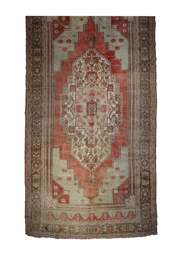A33188 Oriental Rug Turkish Handmade Area Tribal 5'8'' x 10'11'' -6x11- Pink Whites Beige Oushak Geometric Design