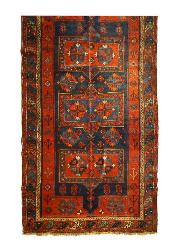 A33191 Caucasian Rug Gharabagh Handmade Area Tribal Antique 5'4'' x 9'11'' -5x10- Red Blue Geometric Design