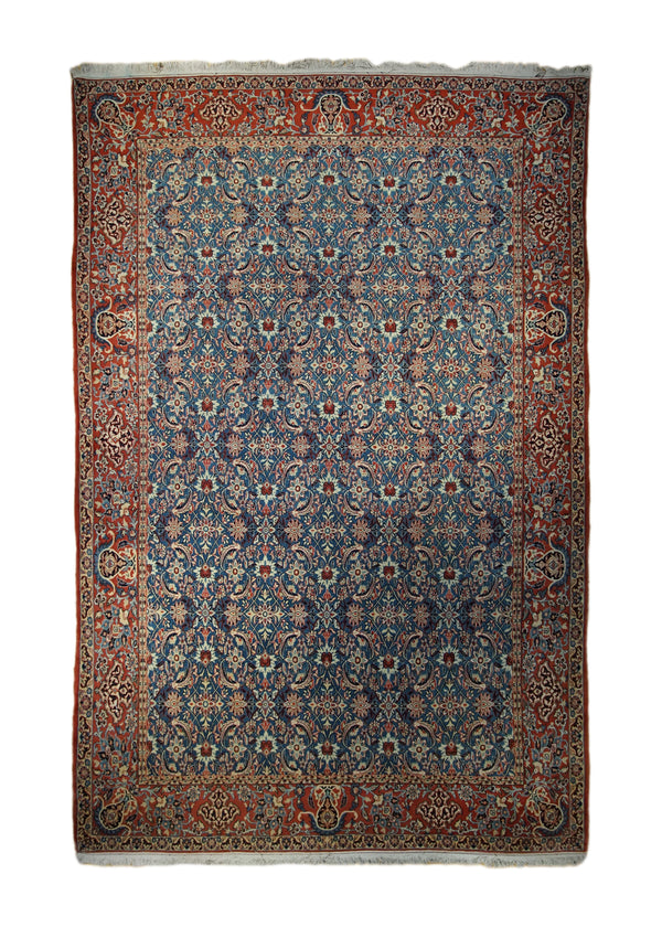 A33248 Persian Rug Isfahan Handmade Area Traditional 8'2'' x 12'5'' -8x12- Blue Red Floral Design