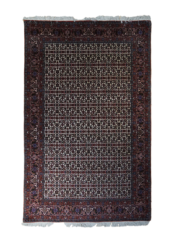 A33272 Persian Rug Bijar Handmade Area Traditional 4'4'' x 6'10'' -4x7- Whites Beige Blue Red Geometric Herati Design