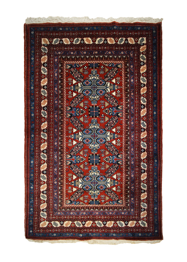 A33287 Persian Rug Quchan Handmade Area Tribal 5'2'' x 8'1'' -5x8- Red Blue Geometric Design