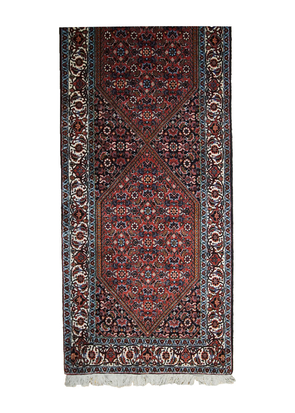 A33294 Persian Rug Bijar Handmade Runner Traditional 2'2'' x 10'2'' -2x10- Red Blue Geometric Herati Design