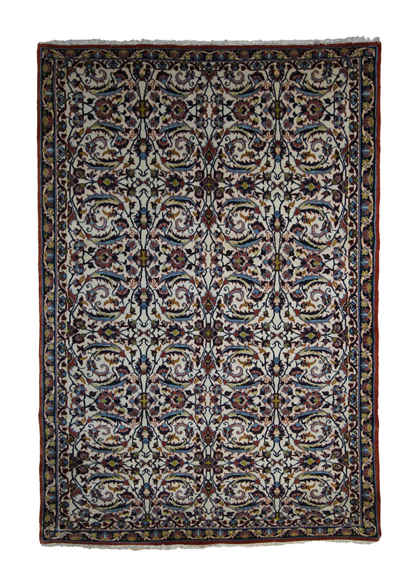 A33309 Persian Rug Isfahan Handmade Area Traditional 3'2'' x 4'11'' -3x5- Whites Beige Blue Red Floral Design
