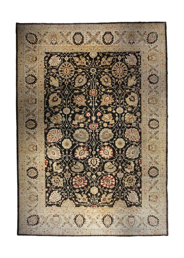 A33629 Oriental Rug Pakistani Handmade Area Transitional 13'2'' x 17'10'' -13x18- Black Whites Beige Yellow Gold Antique Washed Oushak Floral Design