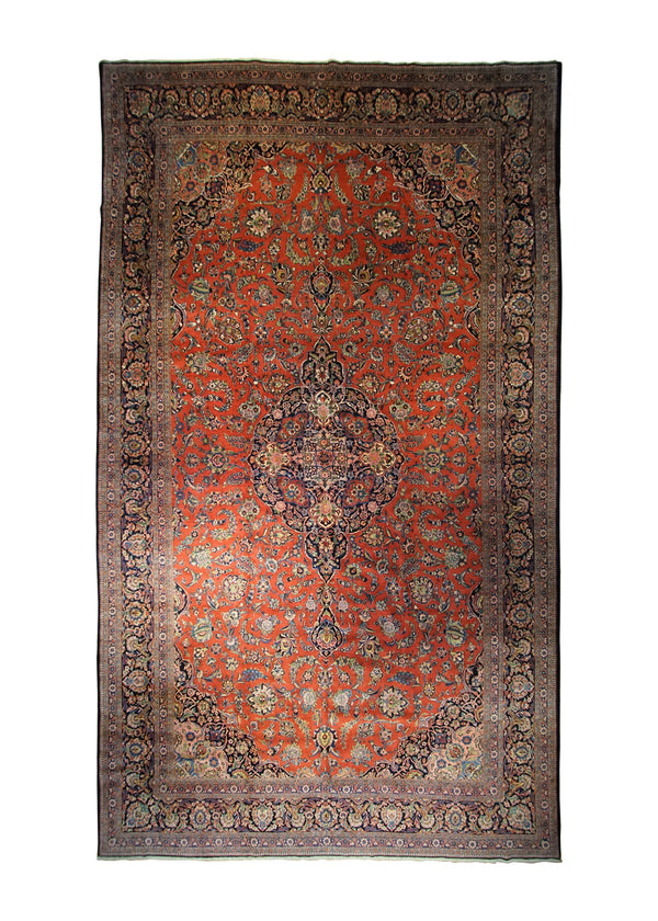 A33656 Persian Rug Kashan Handmade Area Traditional Antique 10'3'' x 17'6'' -10x18- Red Toranj Mehrab Floral Design
