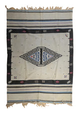 A33660 Native American Rug Mexico Handmade Area Tribal Antique 4'3'' x 6'1'' -4x6- Whites Beige Chimayo Geometric Design