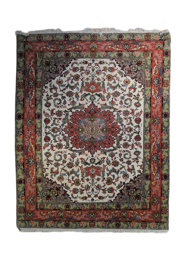 A33672 Persian Rug Tabriz Handmade Area Traditional 5'2'' x 6'5'' -5x6- Whites Beige Pink Naghsh Floral Design