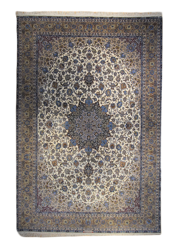A33684 Persian Rug Isfahan Handmade Area Traditional 9'8'' x 13'5'' -10x13- Whites Beige Blue Sairafian Floral Design
