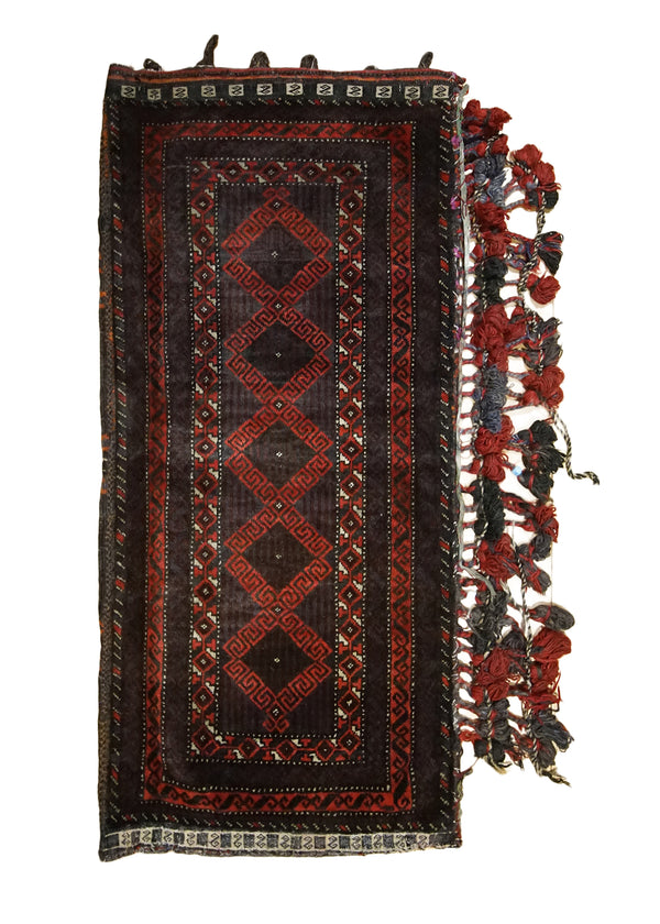 A33688 Oriental Rug Afghan Handmade Pillow Tribal 1'10'' x 3'11'' -2x4- Red Bag Geometric Design