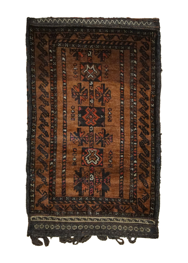 A33690 Oriental Rug Afghan Handmade Pillow Tribal 2'0'' x 3'4'' -2x3- Brown Bag Geometric Design