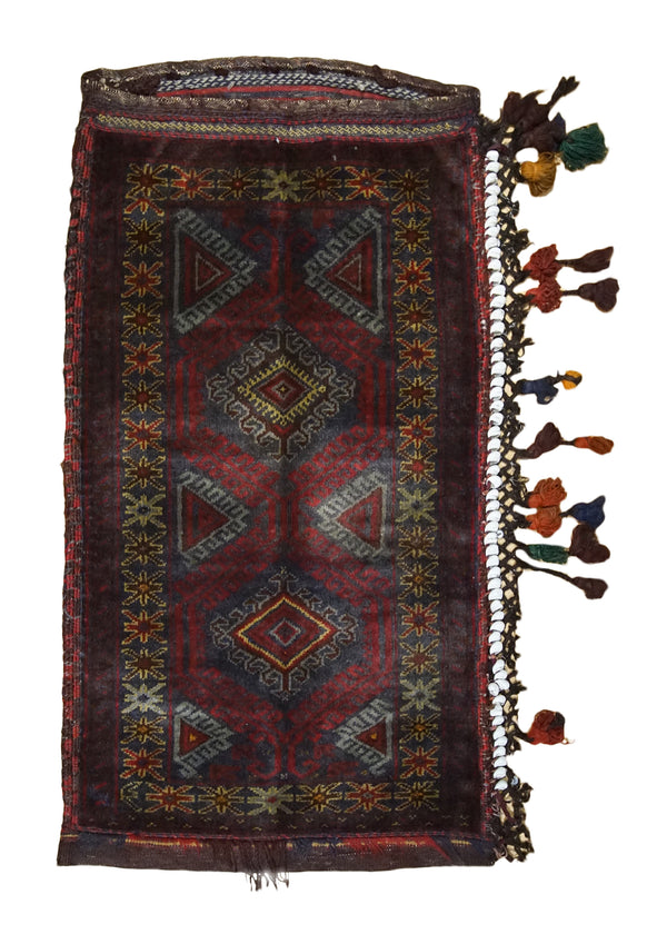 A33691 Oriental Rug Afghan Handmade Pillow Tribal 1'10'' x 3'5'' -2x3- Red Bag Geometric Design