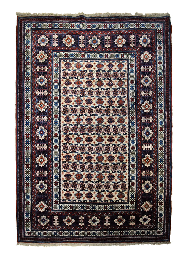 A33756 Persian Rug Yalameh Handmade Area Tribal 5'3'' x 7'10'' -5x8- Whites Beige Blue Red Geometric Design