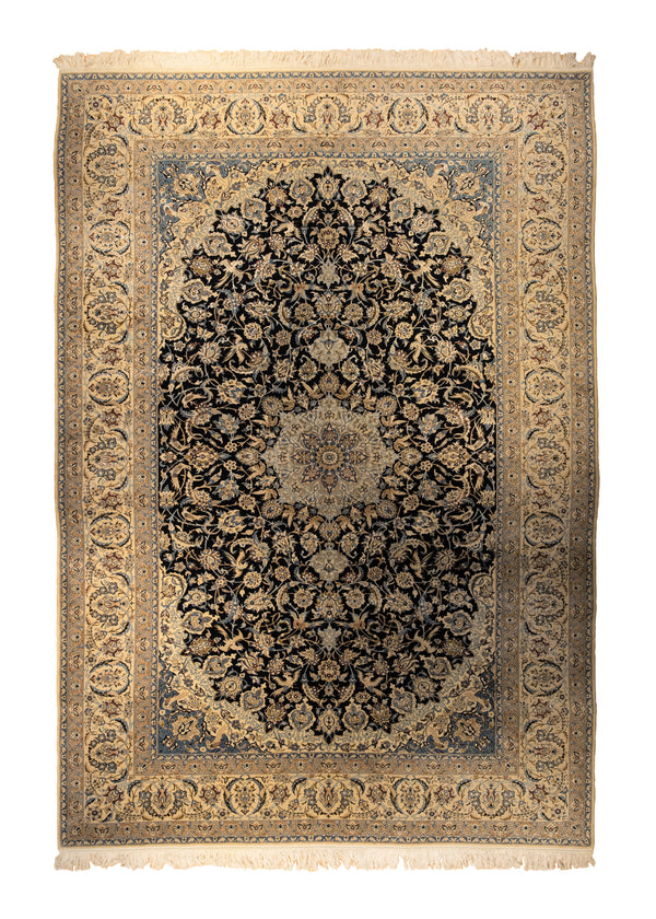 A33865 Persian Rug Nain Handmade Area Traditional 8'0'' x 12'0'' -8x12- Blue Whites Beige Yellow Gold Floral Design