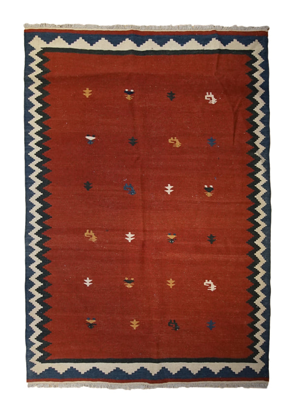 A33912 Persian Rug Ghashghaei Handmade Area Tribal 5'1'' x 7'0'' -5x7- Red Kilim Geometric Pictorial Design