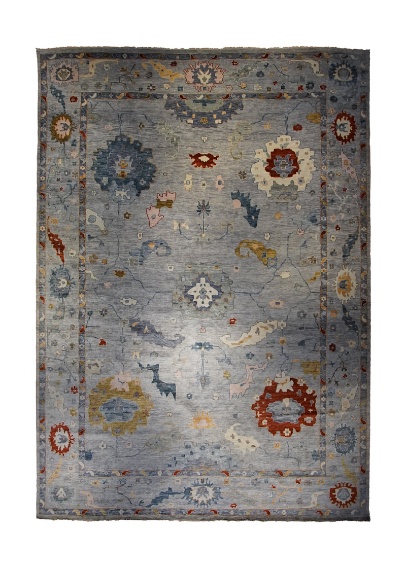 A33995 Oriental Rug Indian Handmade Area Transitional 14'3'' x 20'2'' -14x20- Gray Blue Floral Oushak Design